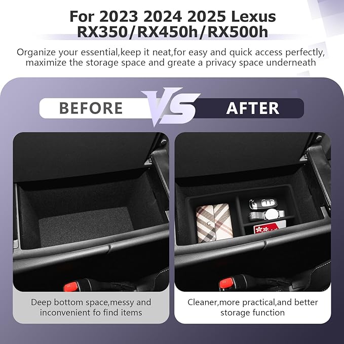 LUWU 2025 2026 Lexus RX350 Center Console Organizer for 2023 2024 2025 2026 Lexus RX350/RX450/RX500 Accessories Armrest Console Storage Box Glove Organizer Tray Silicone Material 2-Pack (Black)