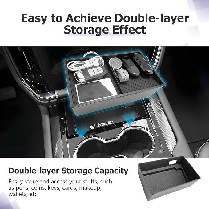 LUWU Center Console Organizer Tray for 2025 2026 GMC Yukon Open Pocket Organizer Storage Hidden Secret Compartment 2-Layer (Not for Yukon Denali/Ultimate)