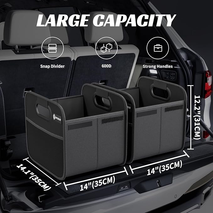 Sposuit Trunk Organizer for Car - Collapsible Split Trunk Storage with Reinforced Handles, SUV Trunk Organizers for Grocery Cargo(Black, 2Pack)
