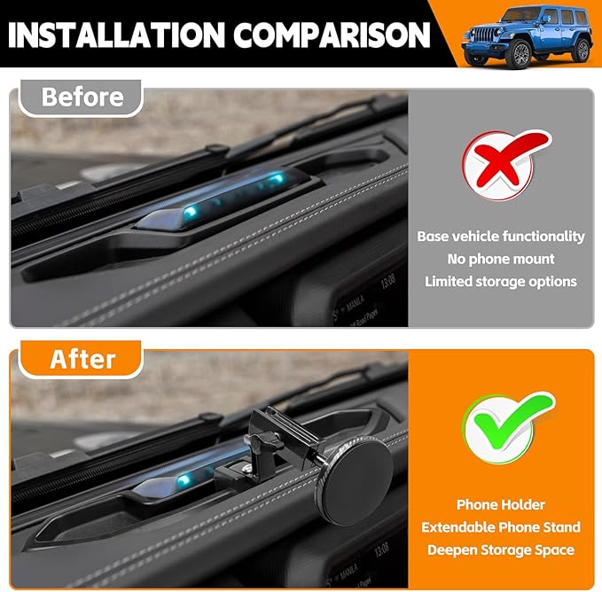 Dashboard Phone Holder Compatible with 2021-2023 Jeep Wrangler JL 4XE Center Console Organizer Dashboard Phone Multi-Mount Kit for Wrangler 4XE Accessories(JL 4XE 2021-2023)