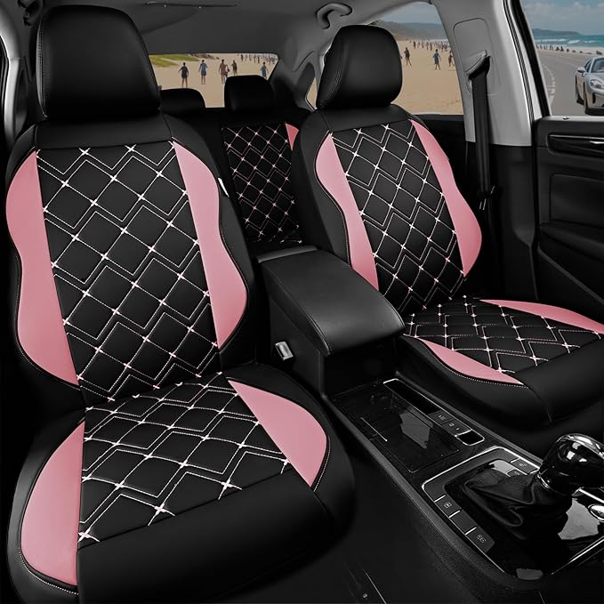 Road Comforts Seat Covers, Premium Leather Car Seat Covers Full Set for Women Girls,Airbag Compatible, Automotive Seat Covers Universal Fit Most Cars,Vans,Truck,SUV