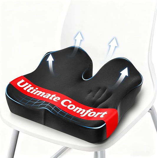 Niceeday Seat Cushion for Office Chair & Car - Premium Memory Foam with Ergonomic U-Shape Design - Enhanced Comfort for Tailbone & Hip Support, Non-Slip Base & Machine Washable Cover