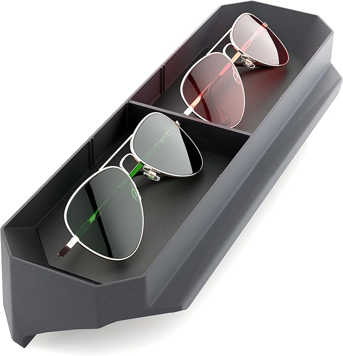 TWRAPS Behind Screen Storage for Tesla Cybertruck 2024/2025/2026, Long Tray - Hidden Dashboard Interior Organizer with Premium Leather Inserts, No Melt ABS, Cyber Truck Accessories and Sunglasses