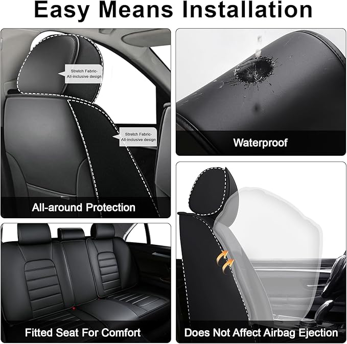 2 Car Seat Covers for Toyota Highlander 2001-2026 Breathable Leather,Waterproof Car Seat Protectors with Comfort Headrest Pillows,Automotive Vehicle Cushion with Storage Pockets (Luxury,Black)