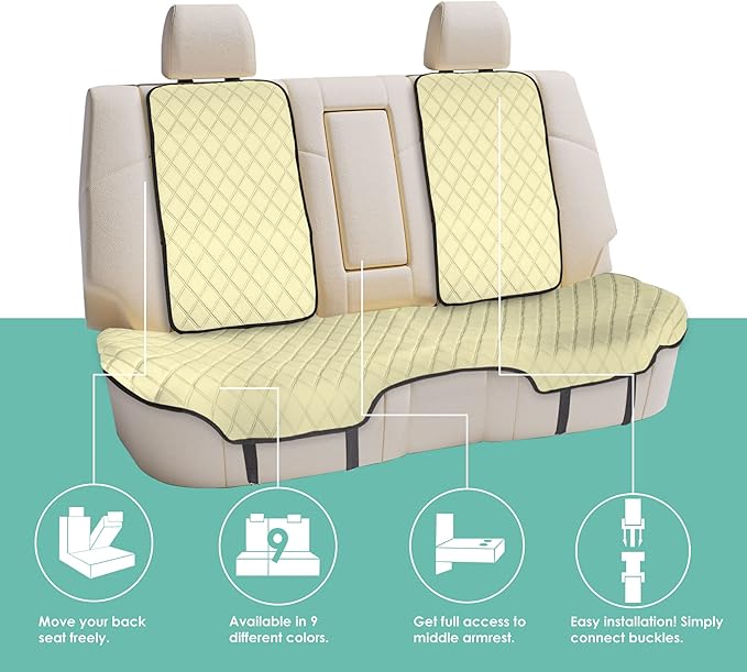 FH Group Car Seat Cushion Neosupreme Automotive Seat Cushions - Universal Fit, Rear Car Seat Cushion, Car Seat Cushions With Non-Slip Silicone Backing for SUV, Sedan, Van Rear Set Beige