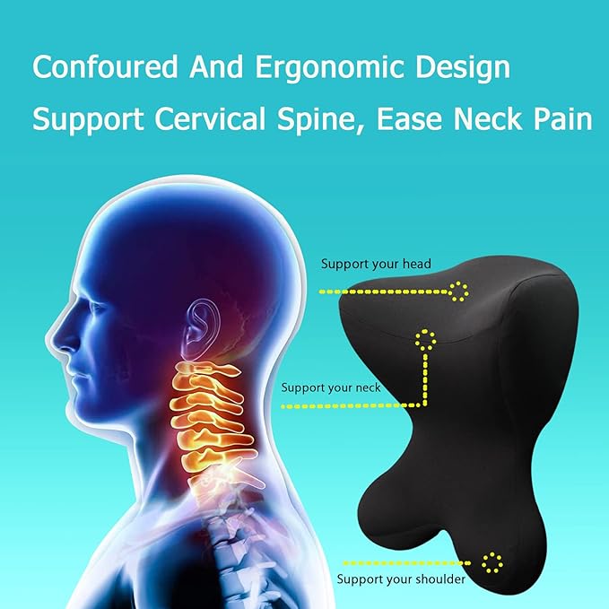 Car Neck Pillow for Driving Seat Car headrest Pillow/Gaming Chair Pillow with Adjustable Strap Removable Cover Ergonomic Design Neck Support Pillow for auto, Office Chair, Gaming Chair(Black)