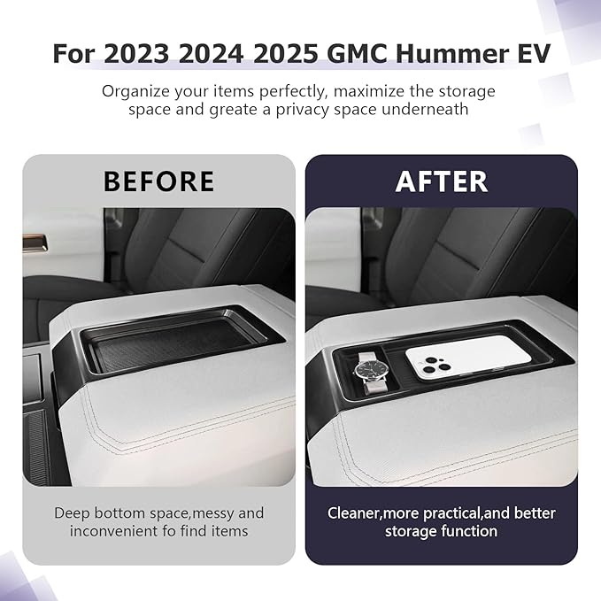 LUWU Center Console Organizer Compatible with 2023 2024 2025 2026 GMC Hummer EV SUV Accessories 2025 2026 Hummer EV Pickup Armrest Console Organizer Armrest Storage Tray