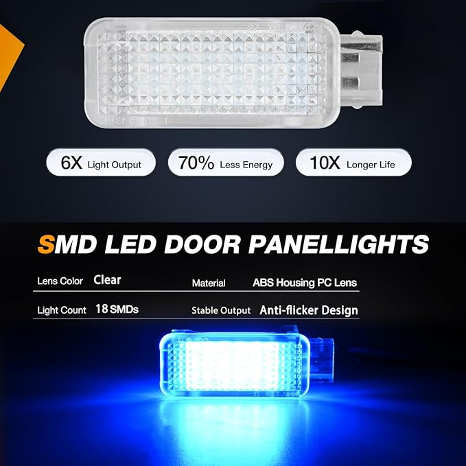 Nilight 2PCS LED Interior Door Panel Light Courtesy Warning Lights Blue Beam Plug and Play Compatible with Audi A3 A4 A5 A6 A7 S3 S4 S5 S6 S7 Q5 Q7 TT OEM Replacement CANbus Error Free