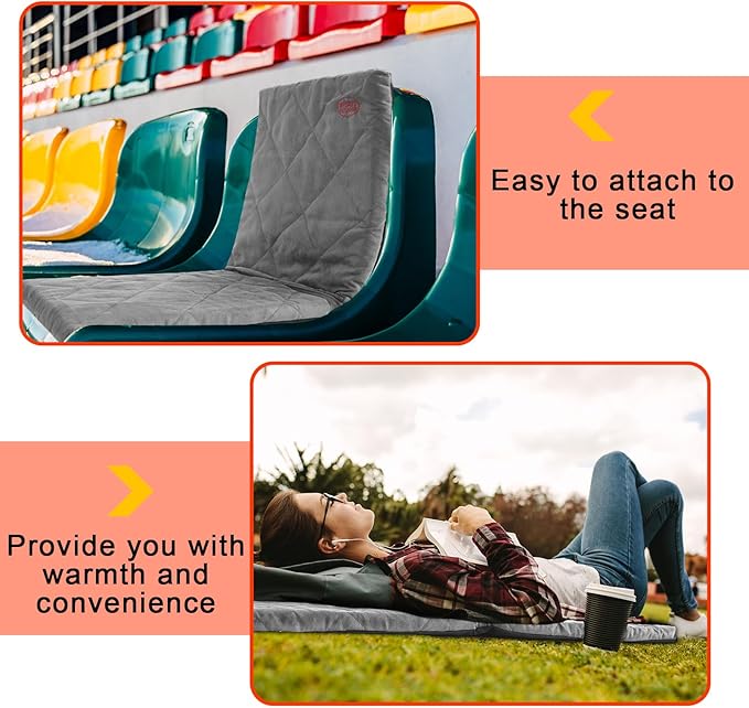 Juexica Portable Heated Seat Cushion Warm Stadium Seats Camping Outdoor with Back Support and 3 Level Winter Heated Seat Cover for Outdoors, No Power Bank(15.7 Inch,Grey)