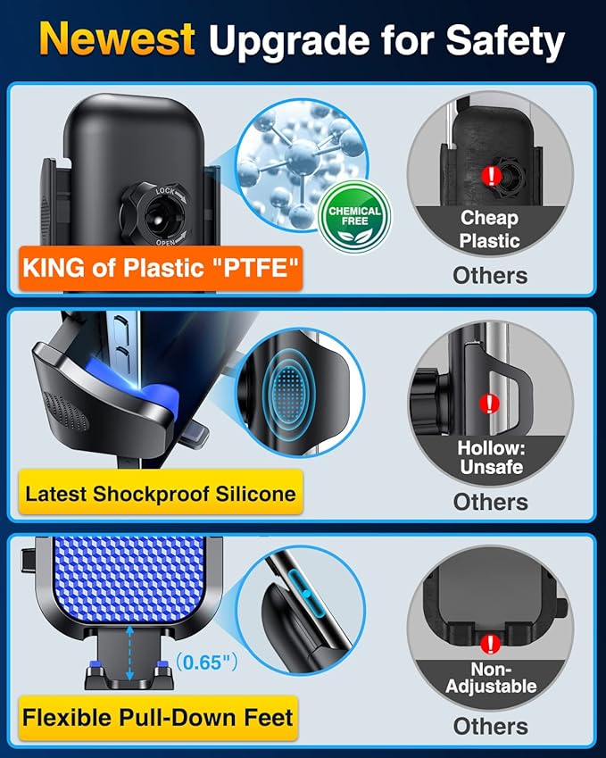 VANMASS [True Military-Grade] Car Phone Holder [Best Suction & Clip] Cell Phone Mount for Dashboard Windshield Vent Truck Cradle Dash Stand for iPhone 15 Pro Max 14 13 12 Android, Blue