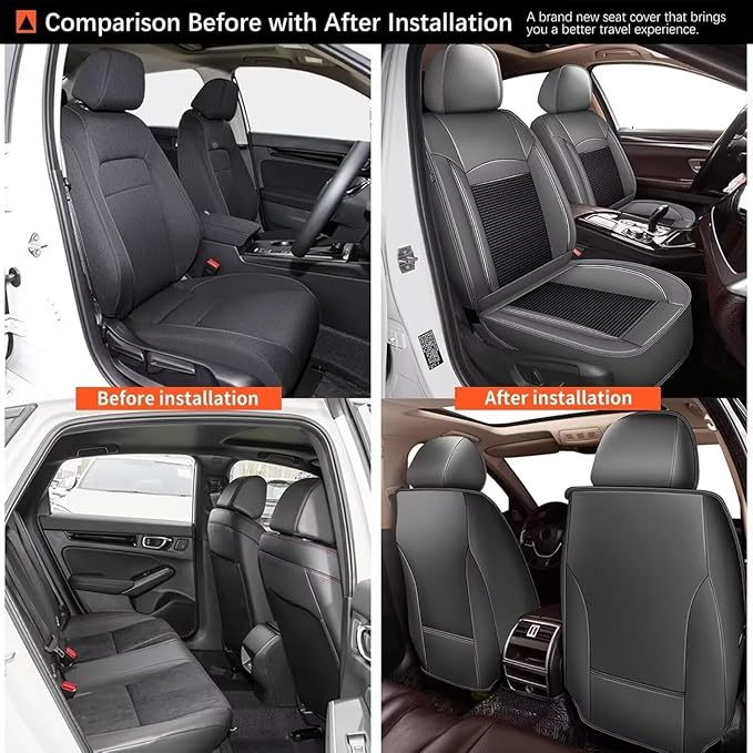 Breathable Ice Silk Front Seat Covers for Hyundai Tucson 2010-2025 2026 - Waterproof Leather Car Cushions Anti-Slip Cooling Seat Covers Protector(2 Seats - Black&Grey)