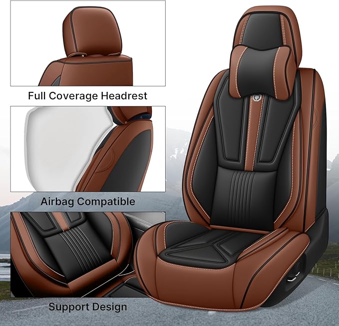 Car Seat Cover Full Set for Lexus RX 350 2007-2026,Faux Leather Seat Cover for Car,Breathable Vehicle Cushions Cover Waterproof Automotive Seat Covers with Headrests(5 seat,Black&Brown)