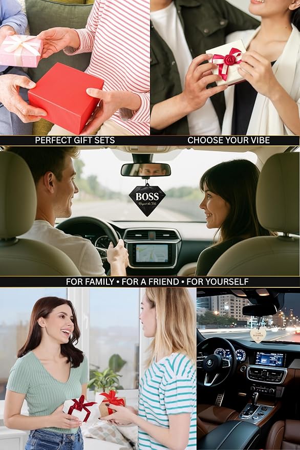 Inspirational Luxury Car Air Freshener & Keychain Bundle – 6-Piece “Essentials by Mery” Collection for Motivation & Positive Energy (Dollar Sign – Vanilla)