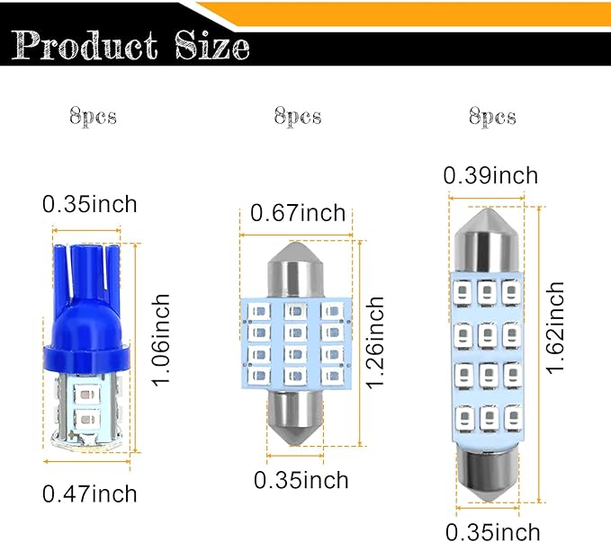 Car Led Bulb, Car Led Combination Set of 24 Sets, Used for Car Interior Lights, Indoor Map Dome Lights, Trunk Lights, License Lights, Etc. (Blue)