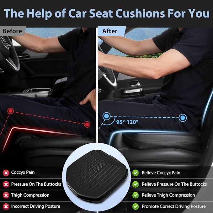 CAR PASS Premium Leather Car Seat Cushion, Comfort Memory Foam Driver Seat Cushion for Long Driving, Waterproof Non-Slip Seat Cushions for Cars, Truck, SUV, Office Chairs, Stadium, Black