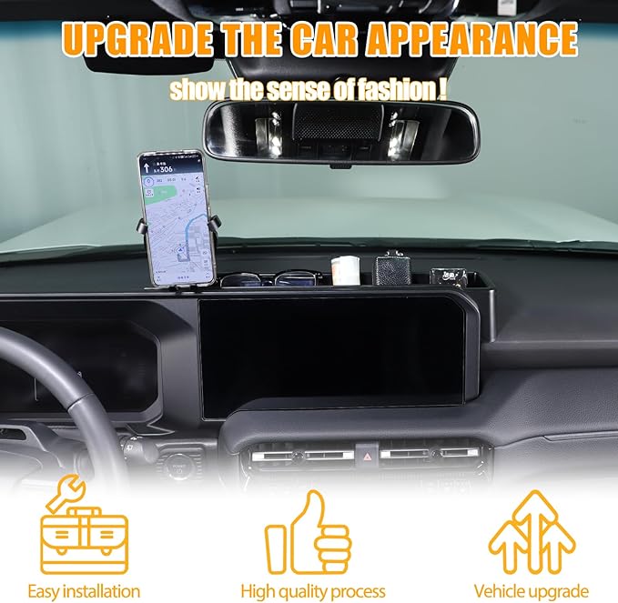 LLKUANG Center Console Dash Organizer Tray Compatible with Toyota Land Cruiser 250 Prado 2024 2025+ Navigation Screen Rear Insert Auxiliary Storage Box,Phone Holder Accessories (Style B)