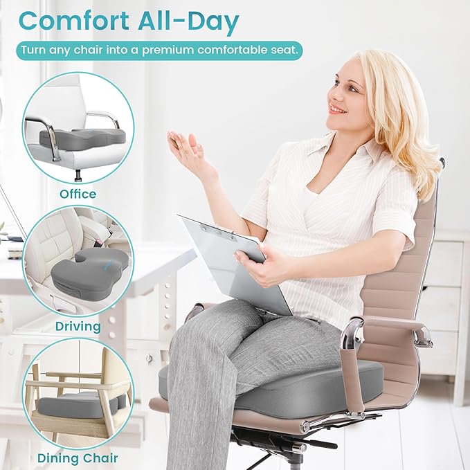 Office Chair Seat Cushion, Cooling Gel Enhanced Memory Foam Cushion for Long Sitting - Back, Sciatica, Coccyx, Tailbone Pain Relief Pillow - for Office, Gaming, Car, Wheelchair - Light Grey, X-Large
