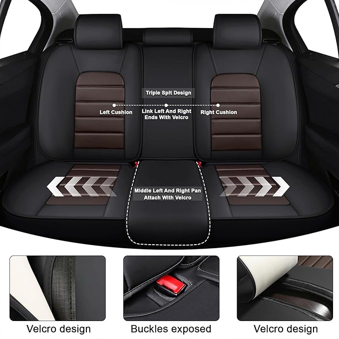 5 Car Seat Covers for Audi A4 2002-2026 Breathable Leather,Waterproof Car Seat Protectors with Comfort Headrest Pillows,Automotive Vehicle Cushion with Storage Pockets (Luxury,Brown)