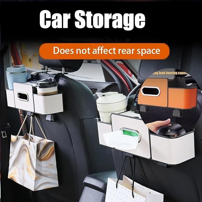 3 in 1 Car Backseat Organizer with Cup Holder, Leather Multifunctional Seat Back Storage with Tissue Box, Phone Holder and Hooks, for Hold Phones, Snacks, Drinks, and Handbags (Black,1PCS)