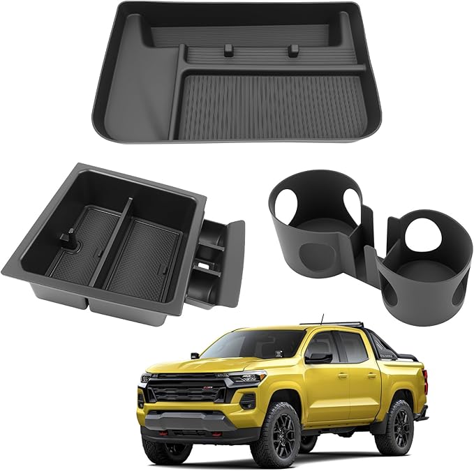 3PCS Center Console Organizer for 2023-2025 Chevy Chevrolet Colorado/GMC Canyon Armrest Tray Dashboard Storage Box and Cupholder Insert for 2023 2024 2025 Colorado/Canyon Accessories