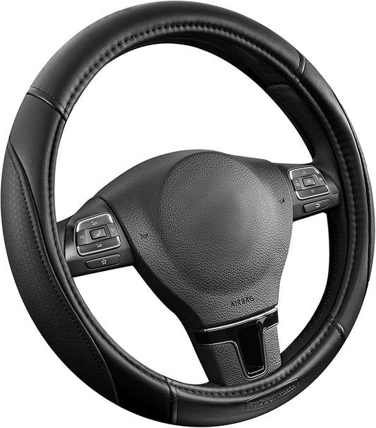 Rubbermaid Steering Wheel Cover – Universal Fit 14.5"–15" Steering Wheel Cover, Anti-Slip Grip, Breathable Leather, All-Season Protection, Interior Upgrade for Cars, Trucks, SUVs - Black