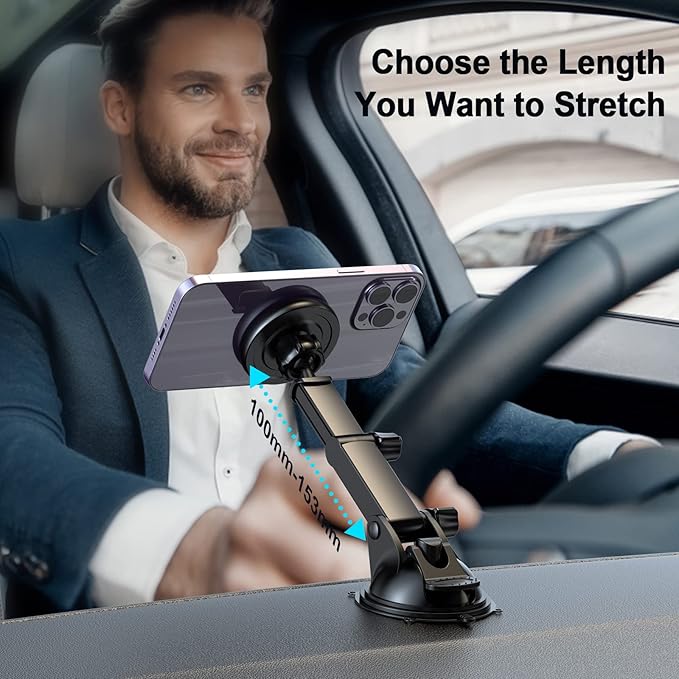 for Magnetic Magsafe Car Mount Charger, Wireless Car Charger with Fast Max 38W QC3.0Charging Adapter Retractable Phone Holder Fits iPhone16/15/14/13Plus/MagSafe Case,Dashboard/Vent/Windshield