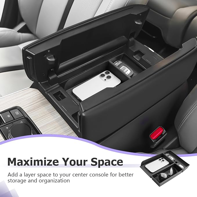 LUWU CX-90 2026 Accessories Compatible with Mazda CX90 2024 2025 2026 Center Console Organizer CX 90 Armrest Console Storage Box Insert Tray ABS Material Black Coin Container Black