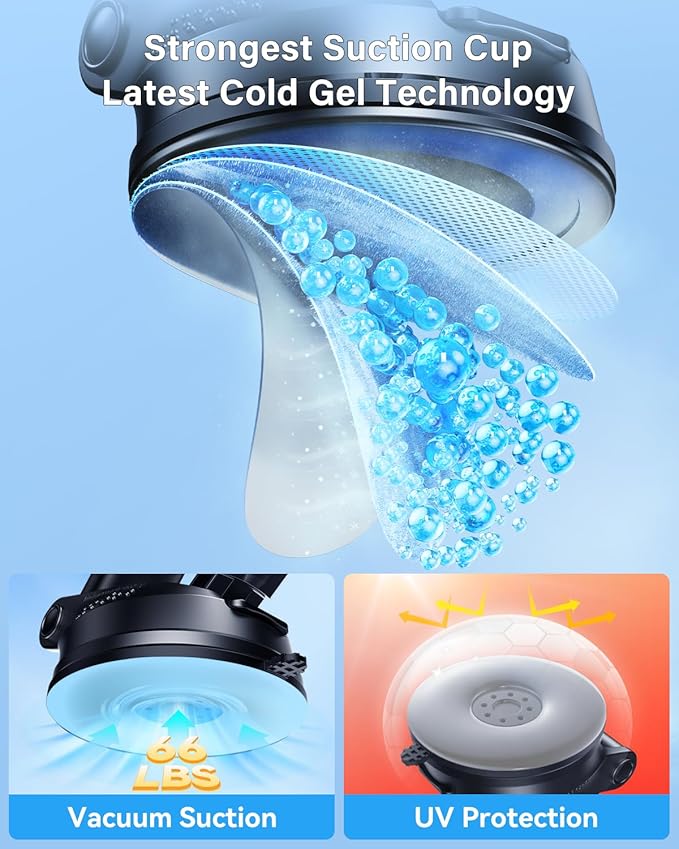 3-in-1 Phone Mount for Car [2025 Most Stable and Flexible Suction Cup] Vent Dashboard Windshield Cell Phone Holder Car Fit for iPhone, Samsung, All Phone