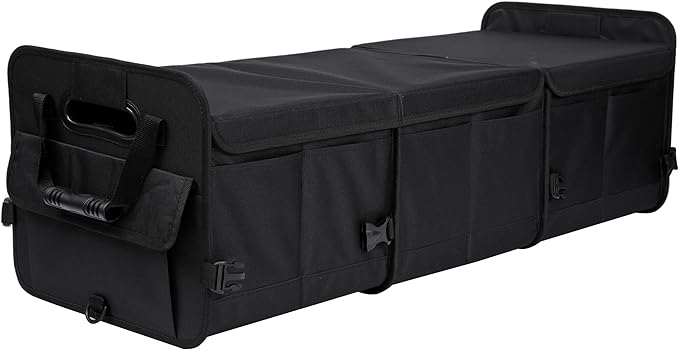 Car Trunk Organizer with Lid Storage Collapsible Multi Compartment Adjustable Straps for SUV, Truck, Sedan(Black) XL