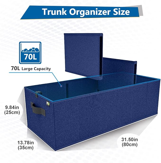 MIU COLOR Trunk Organizer for Car, Car Organizer, Sturdy Trunk Organizer for SUV, Non-Slip Bottom, Storage Organizer for Sedans, Van, Jeep, Grocery, Large 3 Compartments, Blue 32"×13"×10.6"