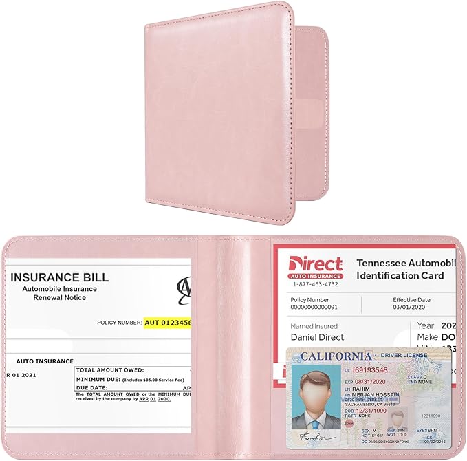 CoBak Car Registration and Insurance Holder - Small and Lightweight Vehicle Glove Box Car Organizer, Auto Truck Comparment Accessories Case for Essential Document, Driver License (Light Pink)