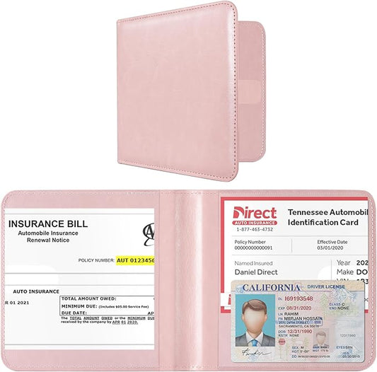 CoBak Car Registration and Insurance Holder - Small and Lightweight Vehicle Glove Box Car Organizer, Auto Truck Comparment Accessories Case for Essential Document, Driver License (Light Pink)
