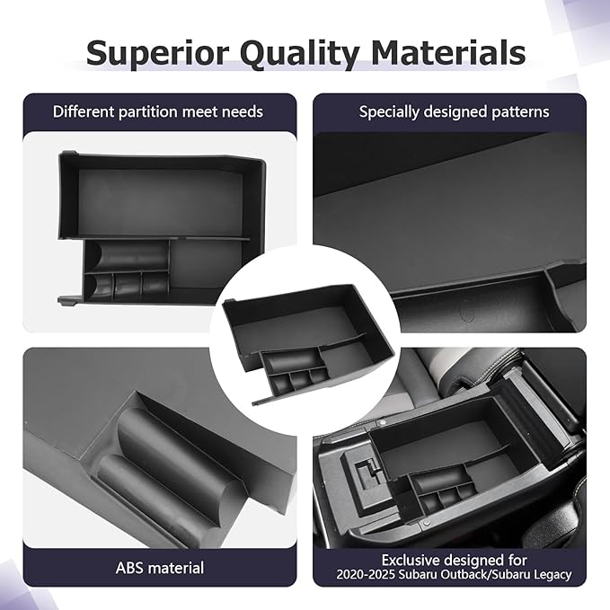 LUWU Outback 2020-2025/Legacy 2020-2025 Accessories Compatible with Subaru Outback/Legacy Center Console Organizer Armrest Console Storage Box Insert Tray ABS Material Black Coin Container (Upper)