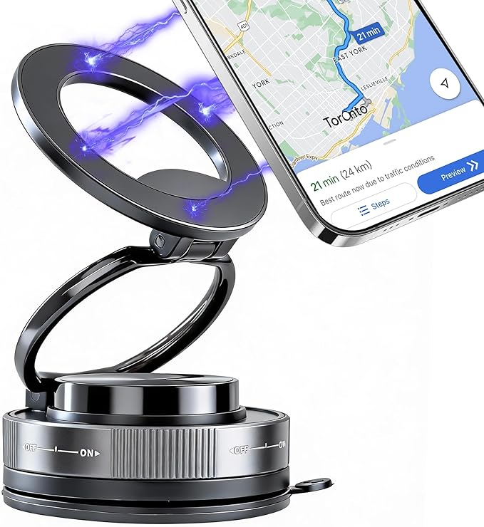 Car Phone Holder [120+LBS Strongest Suction & 2800gf Magnetic] , 360° Adjustable Magsafe Car Mount, Car Phone Mount for Cars/Gyms/Mirrors/Shower Stalls, Compatible with iPhone and Android Devices (3)