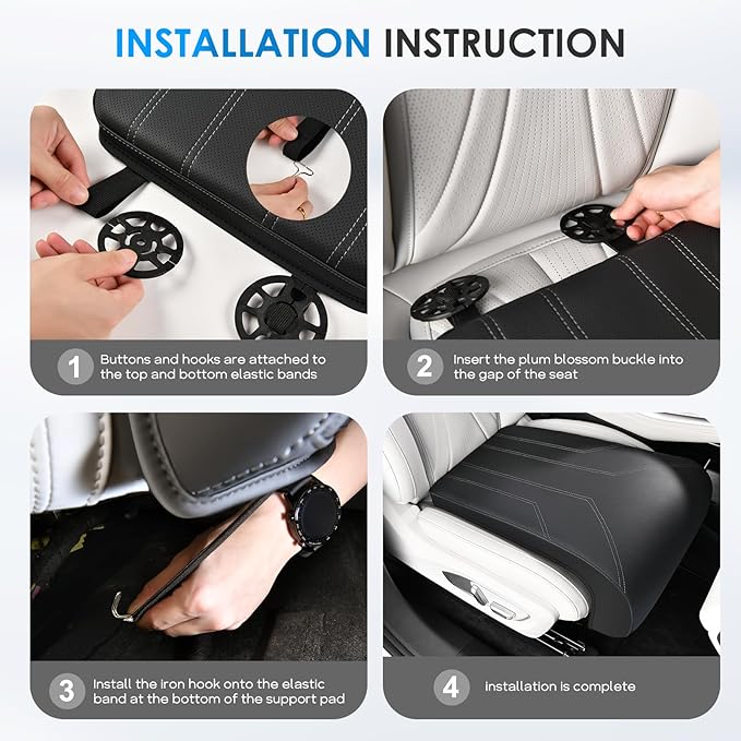 FLORICH Car Seat Extender Leg Extender Support Cushion for Driver Seats Office Chair, Leather Carseat Leg Support for Long Drivers Universal Car Seat Cushion Legs Rest Pads-Black