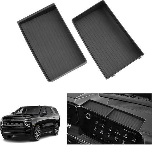 LUWU 2025 Tahoe Dashboard Storage Tray Compatible with 2025 Chevy Suburban Tahoe Accessories Behind Screen Organizer 2025 Tahoe Suburban Accessories Center Console Display Box Dash Tray 2PCS