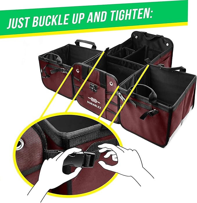 5-Section Trunk Organizer for SUV, Truck, Sedan, Van – Modular Extra Large Cargo Storage Bin, Detachable Car Trunk Organizer with Dividers, Collapsible Auto Organization System – Cherry Red