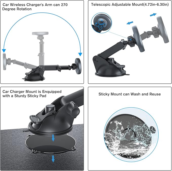 for MagSafe Car Mount Charger,【N55 Magnet】 Magnetic Wireless Fast Charging Phone Holder for iPhone 17 Pro Plus iPhone16-12 【Vent/Dash/Windshield】 360° Adjustable （No Adapter）
