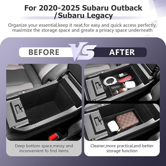 LUWU Outback 2020-2025/Legacy 2020-2025 Accessories Compatible with Subaru Outback/Legacy Center Console Organizer Armrest Console Storage Box Insert Tray ABS Material Black Coin Container 2-Pack