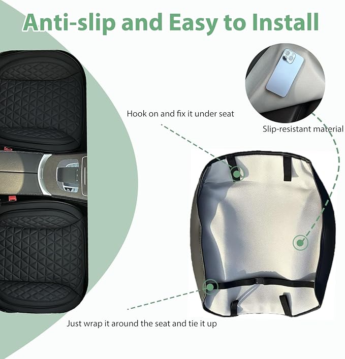 2 Pack Leather Front Car Seat Cover Bottom Only, Anti-Slip Padding Seat Cushion, Full Wrap Seat Protector with Storage Function Universal Fit for Most Cars, SUV, Pick-up Trucks (Black)