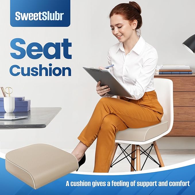 Seat Cushion for Tailbone Pain Relief, Office Chair Cushion, Memory Foam Large Chair Cushion with Non-Slip Cover for Soft Support at Office Chair, Car Seat, Airplane Beige/X-Large