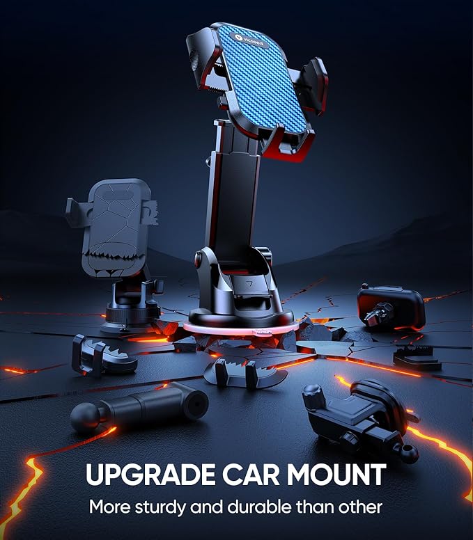 VICSEED Blue Phone Holders for Your Car [Upgraded True Military-Grade Strongest Suction] Cell Phone Mount for Car Dashboard Windshield Vent Truck Boat Stand Adjustable for iPhone Android Smartphones
