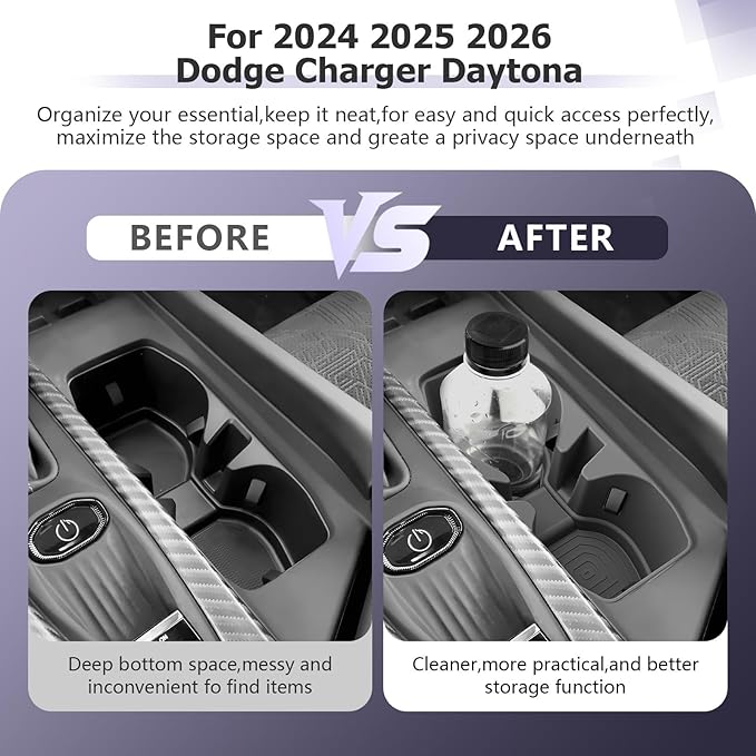 LUWU 2025 2026 Charger Center Console Cup Holder Compatible with 2024 2025 2026 Charger Daytona R/T Scat Pack Premium Silicon Cup Holder Spill-Proof, Easy Install & Clean, Black Interior Accessories