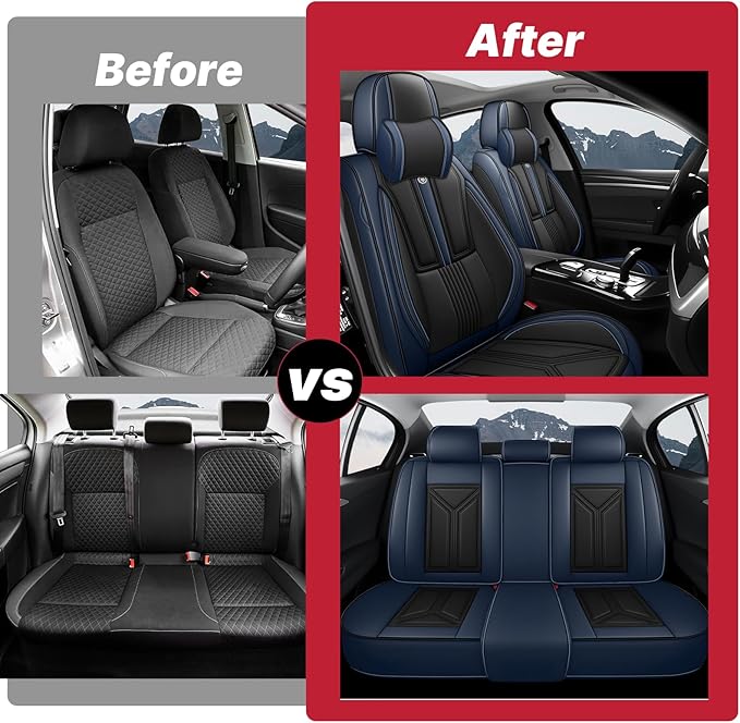 Car Seat Cover Full Set for Lexus RX 350 2007-2026,Faux Leather Seat Cover for Car,Breathable Vehicle Cushions Cover Waterproof Automotive Seat Covers with Headrests(5 seat,Black&Blue)