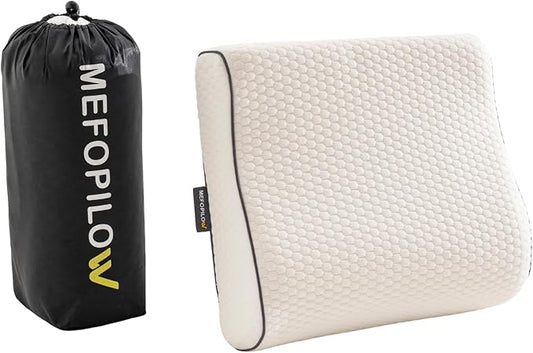 Memory Foam Travel Pillow with Washable Cover & Carry Bag – Compact, Soft & Breathable Neck Pillow for Airplane, Camping & Car (White- Without Spare Cover, 13.8x11.8x3.9/3.1 inches)