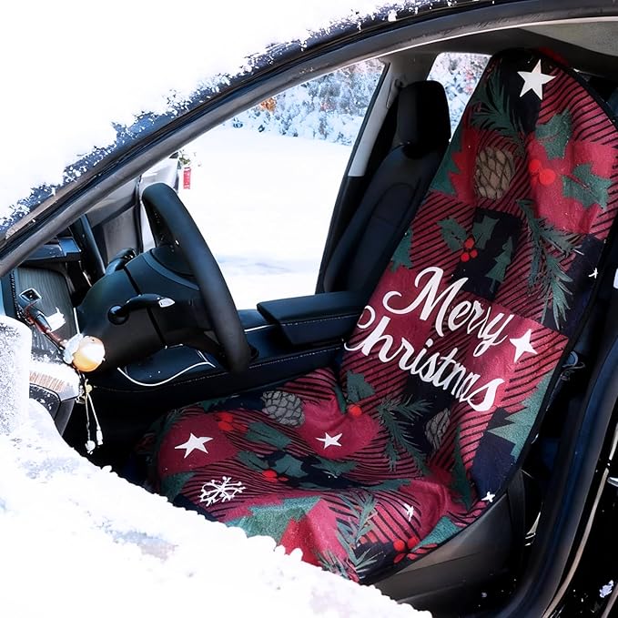 Universal Car Seat Cover Towel, Waterproof Washable Sweat Protection for Front Bucket Seats, Non-Slip Fit, Fits Cars SUVs Trucks, Ideal for Gym, Kids, Pets, Outdoor Sports, Travel (Christmas, 1 Pack)