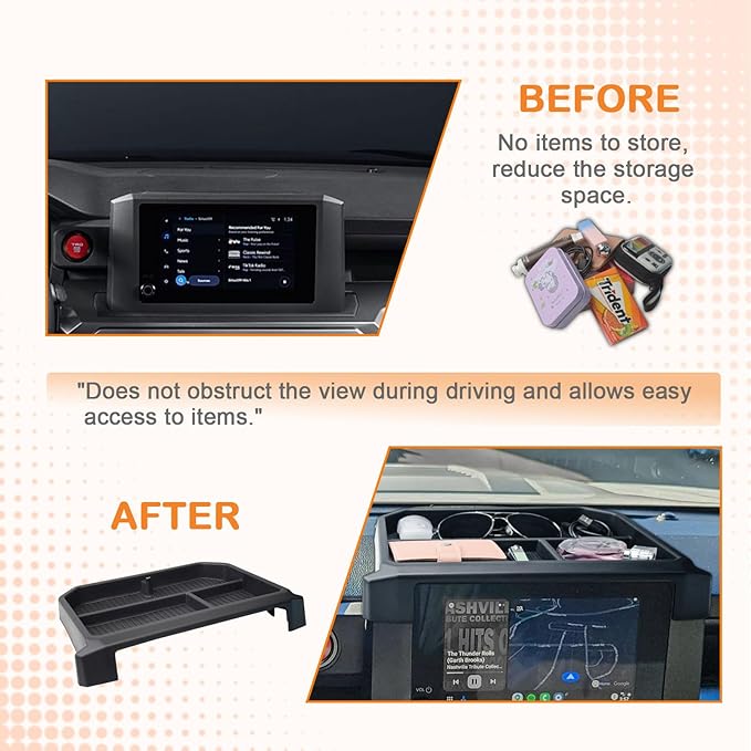 TACOBRO Dash Organizer Tray for 2024 2025 2026 Toyota Tacoma (4th Gen) & 2025 2026 4Runner (6th Gen), ABS Console Organizer with Anti-Slip Mat, 8" Screen Compatible Accessories