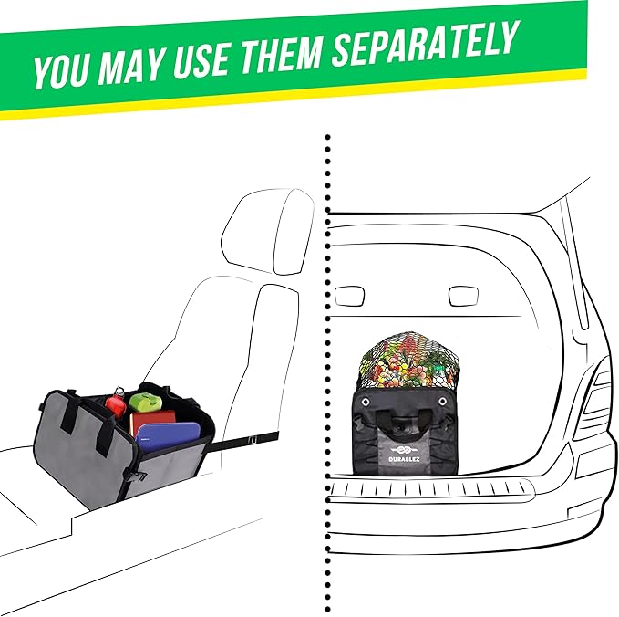 3-Section Modular Trunk Organizer XL – Car Storage for Groceries, Cleaning Supplies, Tools, Sports Gear – Foldable L-Shape Cargo Bin – Gray