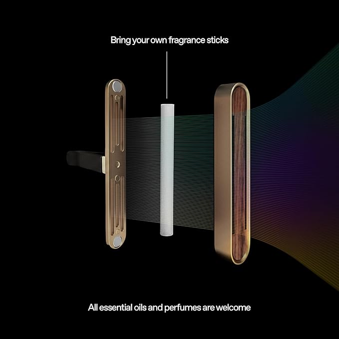 MOOD Car Air Freshener, Premium Wood and Metal Automotive Vent Clip Diffuser, Car Accessory Gift, Gadget, Stocking Stuffer - Champagne Brass