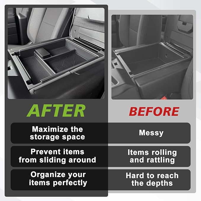 Muslogy Center Console Organizer Compatible with 2020-2025 2026 Chevy Silverado/GMC Sierra 1500 2500HD 3500HD Accessories Storage Insert Box Console Armrest Divider(Jump Seat ONLY) - Upper Organizer